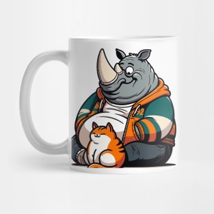 Rhino petting cat Mug